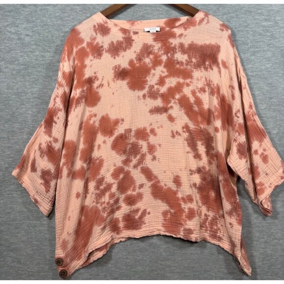 Pure  J Jill Womens Tie Dye Cotton Top With Button Accents Orange‎ Size S - Picture 1 of 6